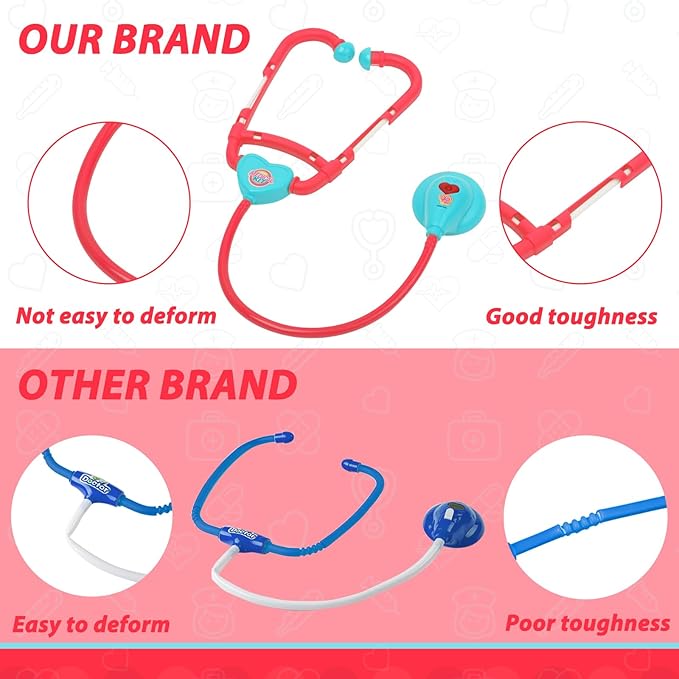 Liberry Doctor Kit for Toddlers Ages 2 3 4 5, Pretend Kids Doctor Playset with Cart, Costume and Stethoscope, Role Play Medical Toys Christmas Birthday Gift for Girls Boys (Red)