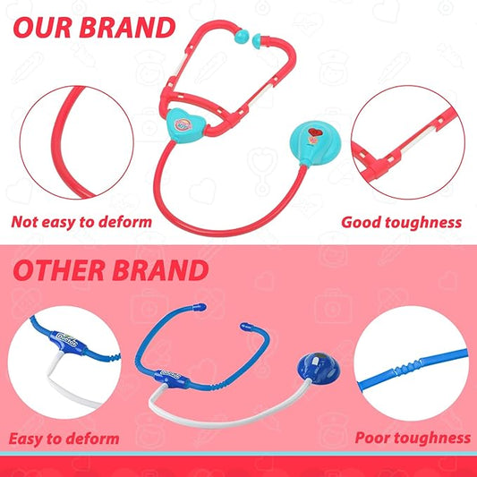 Liberry Doctor Kit for Toddlers Ages 2 3 4 5, Pretend Kids Doctor Playset with Cart, Costume and Stethoscope, Role Play Medical Toys Christmas Birthday Gift for Girls Boys (Red)