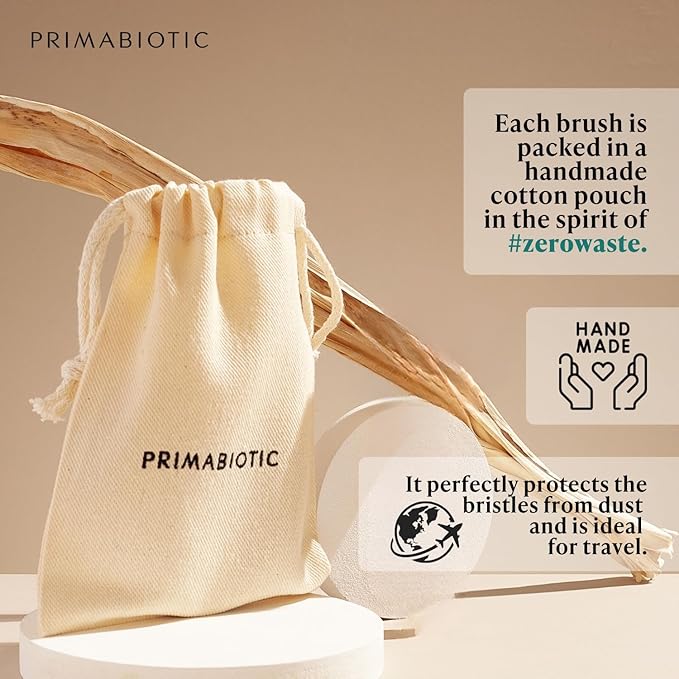 Primabiotic Facial Massage Brush with Pouch – Eco-Friendly Product from Europe – Oak Wood & Goat Hair – Suitable for All Skin Types – Includes Handcrafted Pouch
