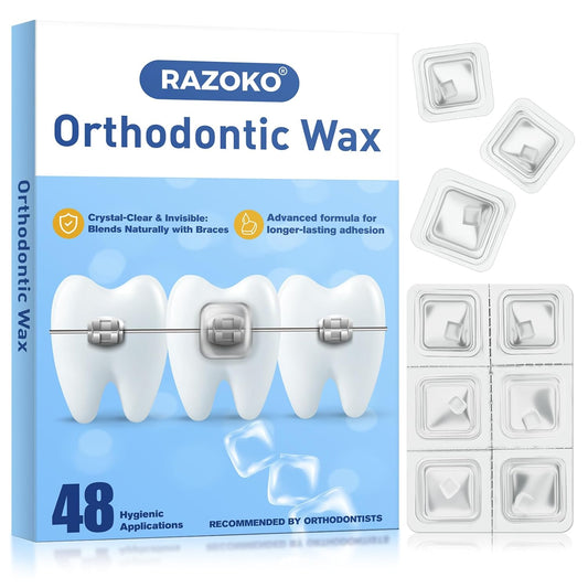 RAZOKO Orthodontic Wax for Braces Wax Dots Gentle Comfort, Clear Invisible Fit, All Day Protection 48 Individual Hygienic Packaging Dental Wax