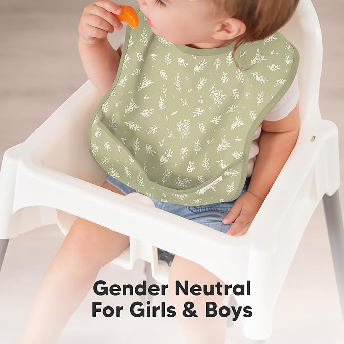 3-Pack Waterproof Baby Bibs for Eating - Lightweight Toddler Feeding Bibs with Large Food Catcher, Mess Proof, Food-Grade Baby Eating Essentials, Easy to Put On & Clean (Beach Day)