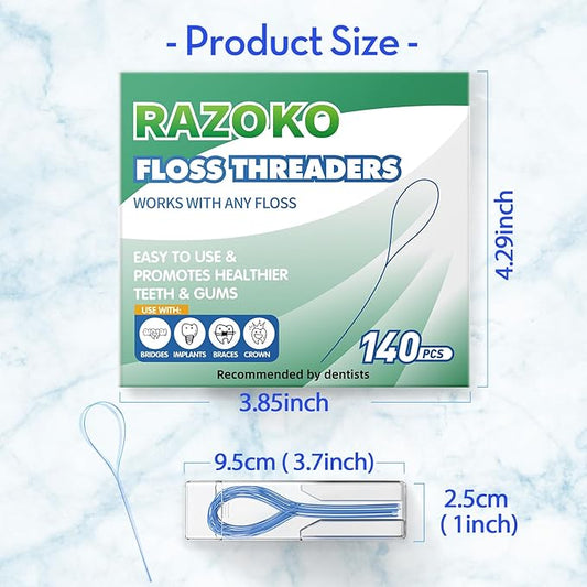 RAZOKO Floss Threaders | Dental Floss Threaders for Braces, Bridges, and Implants |140PCS (Pack of 2)