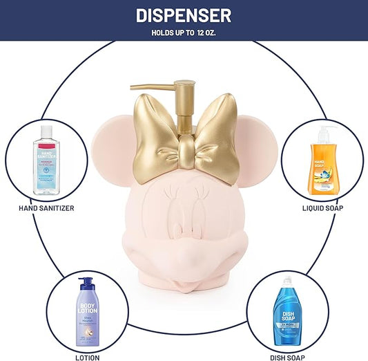 Jay Franco Disney Minnie Mouse Organizer Set - 4 Piece Pink Accessories Includes Resin Soap Dispenser, Soap Dish, Toothbrush Holder and Tumbler - Bathroom Décor