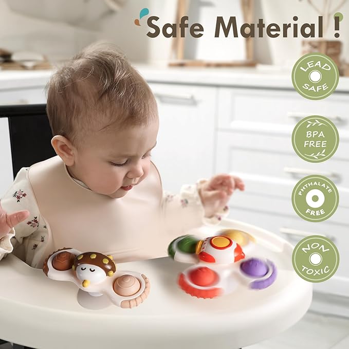 ALASOU 3PCS Pop Suction Cup Spinner Toys for 1 Year Old Boy Girl|Novelty Spinning Tops Toddler Stocking Stuffers|Baby Bath Toy for Kids Ages 1-3|1 Year Old Boy Christmas Birthday Gift for Infant