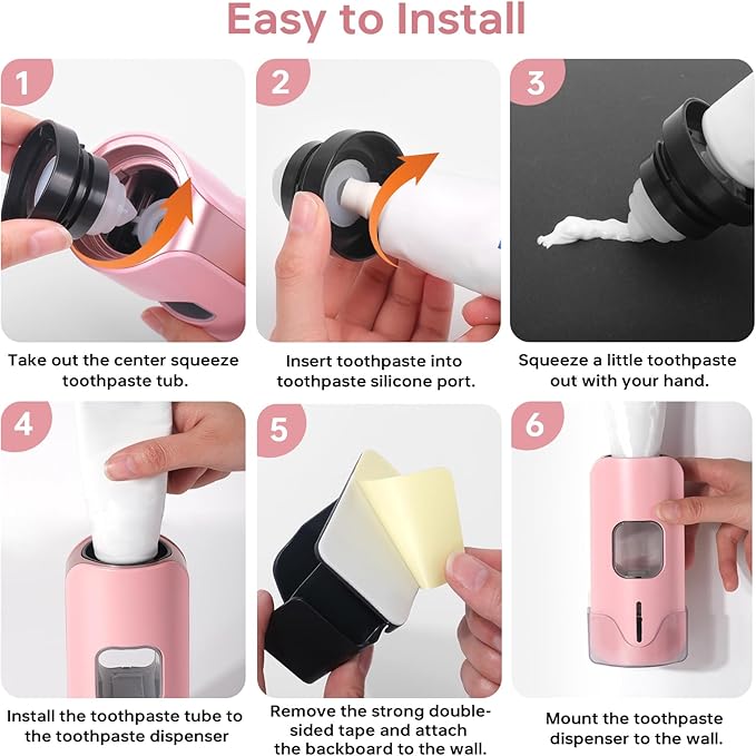 Automatic Toothpaste Dispenser Wall Mounted - Smart Touchless Toothpaste Squeezer with 3 Adjustable Levels, 2 Toothbrush Holders- for Kids and Adults, Bathroom Essentials