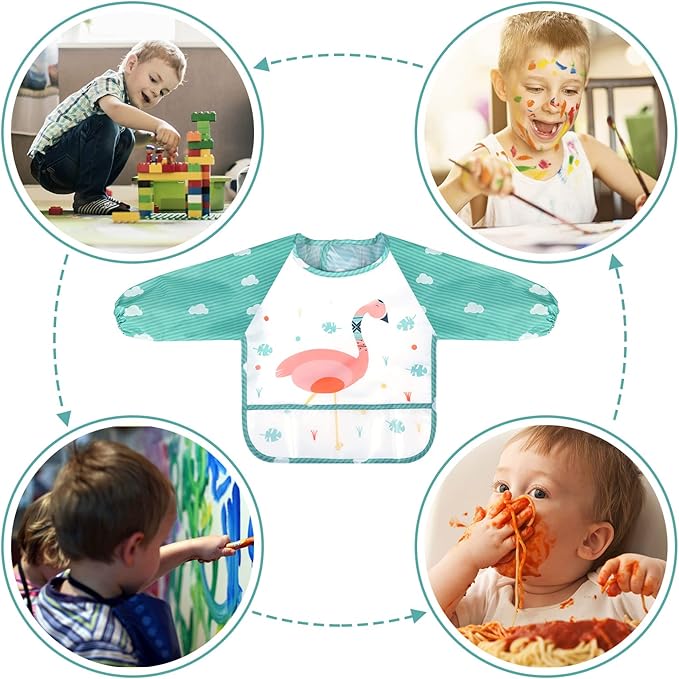 Accmor Long Sleeve Baby Bibs, Waterproof Sleeved Bibs Smock for Toddler Baby Girls Boys Eating Feeding
