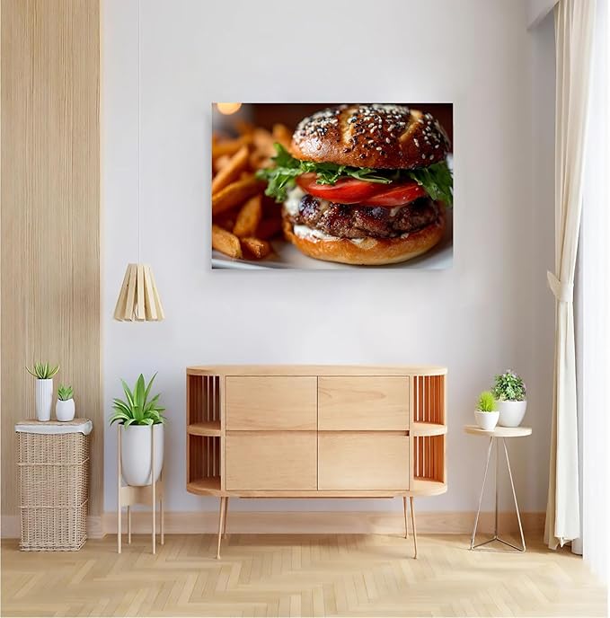 Kitchen Decor Wall Art,Mouthwatering Burger Painting,Contemporary Dining Room or Restaurant Wall Decor,Perfect for Food Lovers,12x16inch Ready to Hang
