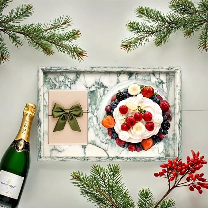 Yew & Tulip Natural Marble Vanity Tray, Nature Marble with Green Textures Serving Tray for Bathroom, Kitchen, Vanity, Home Decor, Wedding etc. (12" x 8" x 1.2")