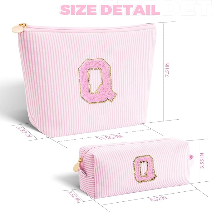 Personalized Makeup Bag for Women Girls - Fashion Cosmetic Bag Trendy Travel Toiletry Bag with Initials Letter - Teen Gifts - Pink,Q