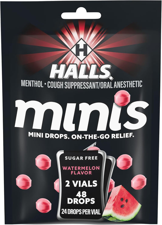 HALLS Minis Watermelon Flavor Sugar Free Cough Drops, 48 Drops