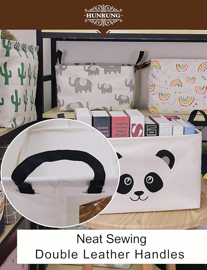 HUNRUNG Rectangle Storage Basket Cute Canvas Organizer Bin for Pet/Children Toys, Books, Clothes Perfect for Rooms/Playroom(Rectangle Panda)