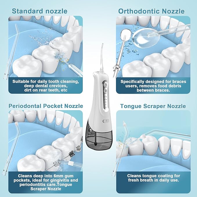 Cordless Water Dental Flosser Teeth Pick Portable Rechargeable Flossers Oral Irrigator with 4 Modes,IPX7 Waterproof Floss for Deep Cleaning and Gum Care,Ideal for Home Use, Daily Shower, and Travel