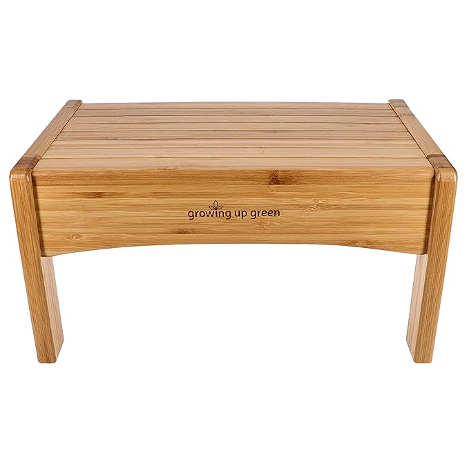 Growing Up Green Bamboo Bathroom Step Stool for Kids Using The Toilet and Sink - Kids Step Stool, Potty Training, Non-Slip, Bathroom, Kitchen, Lightweight