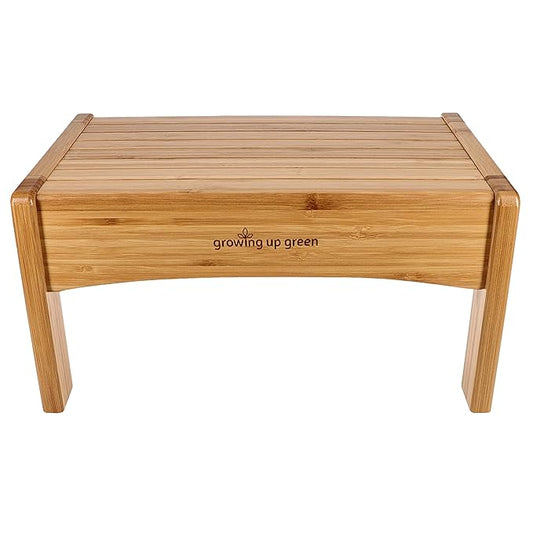 Growing Up Green Bamboo Bathroom Step Stool for Kids Using The Toilet and Sink - Kids Step Stool, Potty Training, Non-Slip, Bathroom, Kitchen, Lightweight