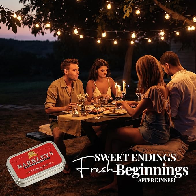 Barkleys Cinnamon Breath Mints -Strong Cool Flavor Candy, Dry Mouth,- Breath Freshener, After Dinner Mints In Reusable Classic Travel Tins, Vegan, 1 Pack - 50 Count Each