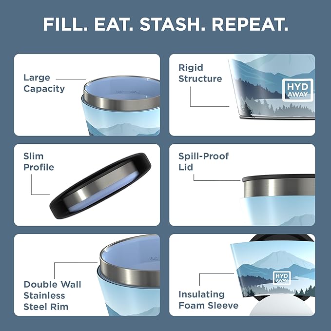 HYDAWAY 1.5-Cup Collapsible Insulated Bowl with Lid - BPA-Free, Leak-Resistant, and Ultra-Compact for Travel, Camping & Everyday Meals