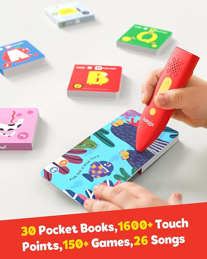 KOKODI Talking Pen 30 Small Books Sets, Interactive Audio Sound Books Kids Learning Electronic Toys for Boys Girls, 30 Palm Books Focused Mini Board Books for Educational Tiny Block Book Learning