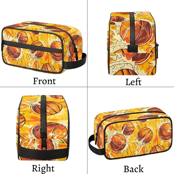 Watercolor Basketball Boys Travel Toiletry Bag Waterproof Wash Bag Shower Shaving Bag Cosmetic Organizer Makeup Bag Portable Toiletries Accessories for Women Men Basketball