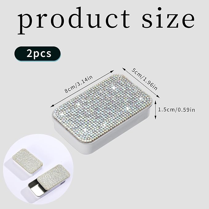 2Pcs Bling Dental Floss Holder,Portable & Refillable Floss Pick Holders, Metal Tin Box Case for Q-tip,Cotton Swab(White)