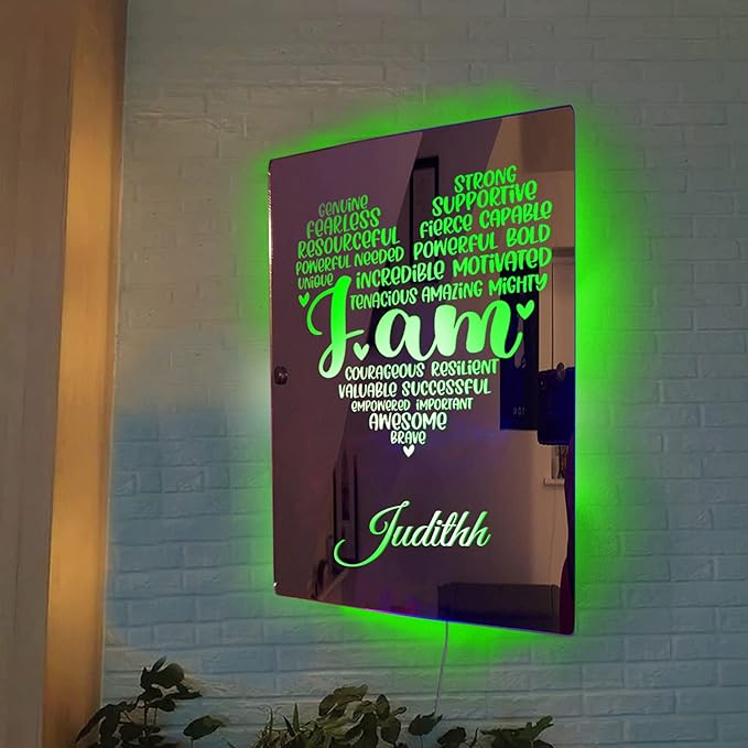 Personalised Name Affirmation Mirror Neon Sign, Custom Acrylic Positive Affirmations Wall for Kids Affirmations Hanging, Men Women Kids Inspirational Inspirational Positive Quotes Sayings Wall Decor (Style 4)