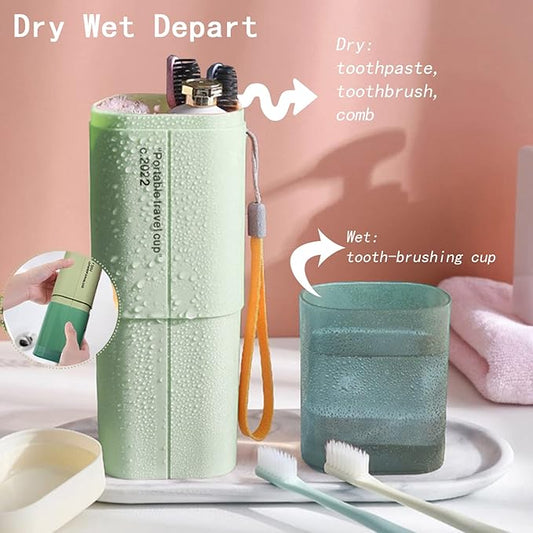Toothbrush Travel Case, Portable Travel Toothbrush Holder, Multifunction Toothbrushes Toothpaste Set with Cup, Toothbrush Case for Traveling, Camping, School, Business and Daily Uses (Green)