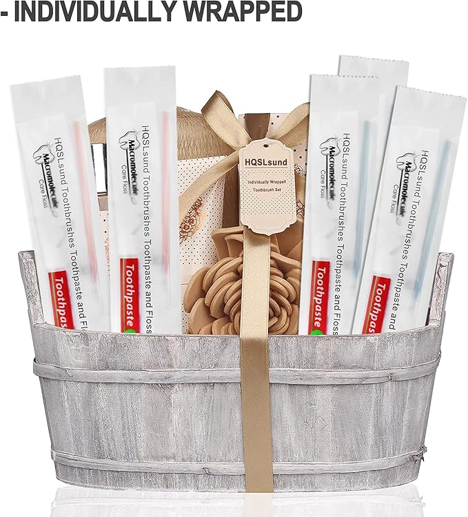 50 Pack Disposable Toothbrushes with Toothpaste Floss Individually Wrapped, 2 Color Toothbrush,10g Toothpaste,Floss Pick,Bulk Toothbrush Kit for Homeless,Airbnb,Hotel,Guest