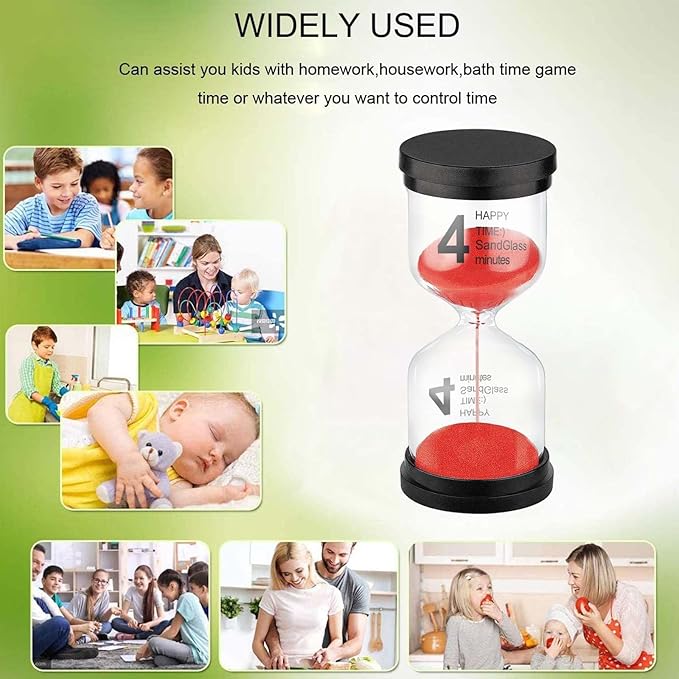 SuLiao Hourglass 4 Minute Sand Timer, Red Sand Clock, Plastic SandWatch Five Min, Small Reloj De Arena 4 Minutos, Colorful Hour Glass Sandglass, Games, Classroom, Kitchen, Decoration