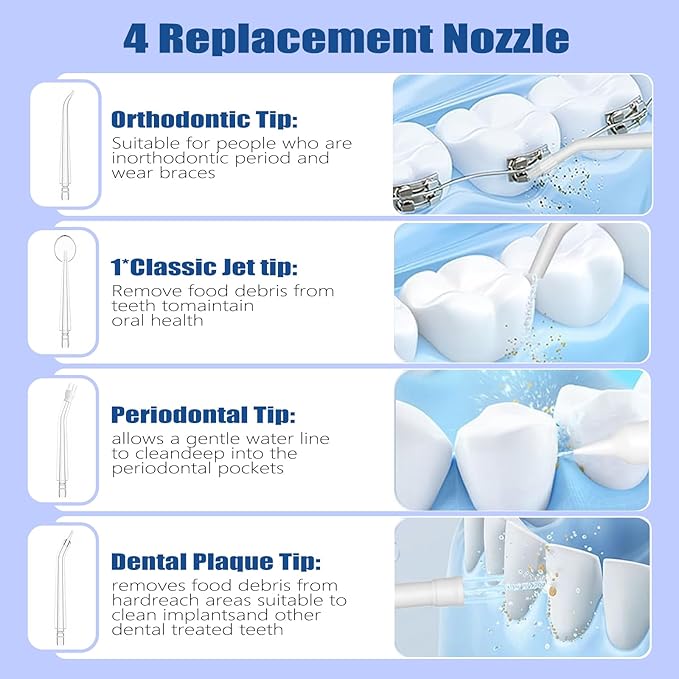 Cordless Water Flosser - Rechargeable Portable with 300ML Generous Tank, 4 Jet Nozzles & IPX7 Waterproof for Teeth Cleaning, Dental Care and Travel