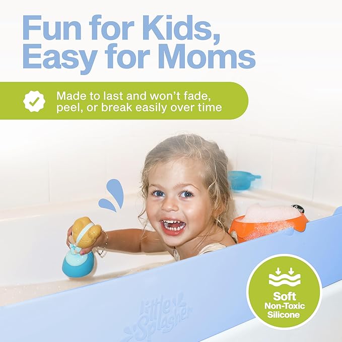 PlayPad, 3-Ft Long with SplashGuard For Bathtub, 5-Inch Tall - Kids Mess-Free Bath and No Leaks with Strong Suction Cups - Ocean Blue