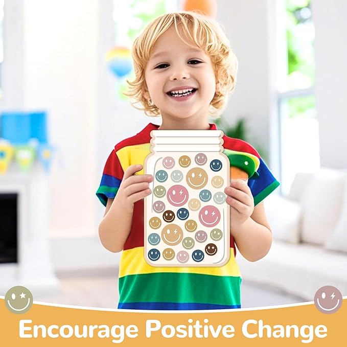 Magnetic Smile Face Reward Jar for Kids 68Pcs Boho Smiley Faces 1 Storage Bag Reward Jars Positive Behavior Chart Behavior Management Classroom Tools for Students Teachers Back to School Supplies