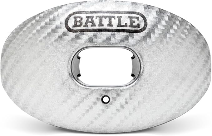 Battle Sports Carbon Oxygen Football Mouthguard - with a Convertible Strap, Superior Airflow & Better Performance, Maximum Protection & Breathability Football Mouthpiece, Works with Braces - Silver