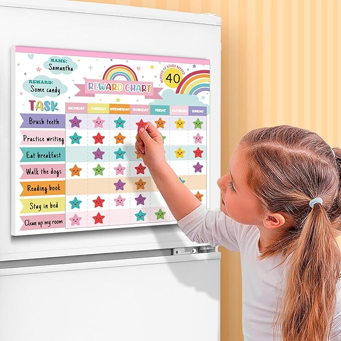 Reward Chart for Kids,Magnetic Behavior Chore Chart for Kids at Home,26 Rainbow White Chore Charts,1960 Star Stickers,56 Reward Stickers,Incentive Chore Chart to Develop Responsibility and Good Habits
