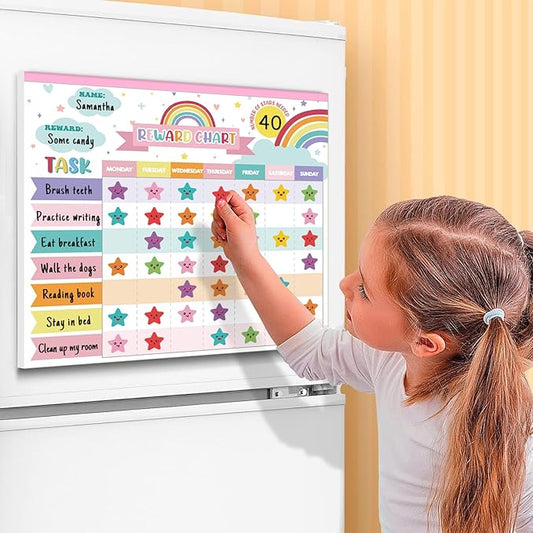 Reward Chart for Kids,Magnetic Behavior Chore Chart for Kids at Home,26 Rainbow White Chore Charts,1960 Star Stickers,56 Reward Stickers,Incentive Chore Chart to Develop Responsibility and Good Habits