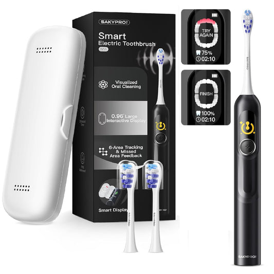 AI Electric Toothbrush with Smart Display for Adults Kids | 150-Day Rechargeable Toothbrush, Real-Time Map |3-Min Timer, Travel Case | Teens Sonic Toothbrush Gift (G5S Black)