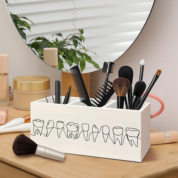 Dentist Gifts Pen Pencil Holder for Desk, Dental Office Decor, Dental Hygienist Gifts Wooden Box Decorative Sign for Dentist Office Clinic Hospital Desk Tabletop Decor
