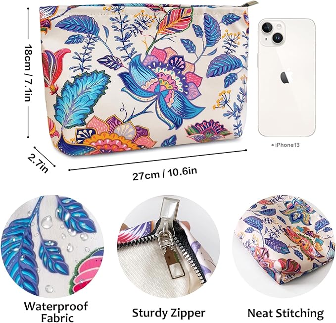 STARDW Aesthetic Floral Makeup Bag Cute Small Cosmetic Bags for Women Girls, Travel Toiletry Bag Large Capacity Zipper Makeup Pouch, Purse Organizer Pouches