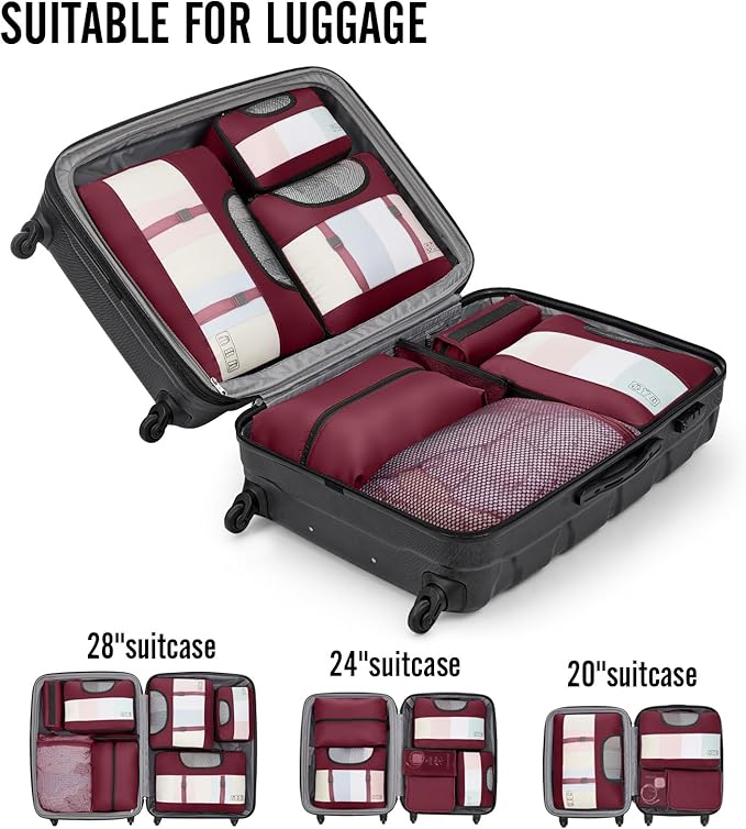 Veken 8 Set Packing Cubes for Travel Essentials, Christmas Gifts, Suitcase Organizer Bags in 4 Sizes, Carry-On Luggage Accessories with Large Laundry & Hanging Toiletry Bag, Must-Have for Airplane