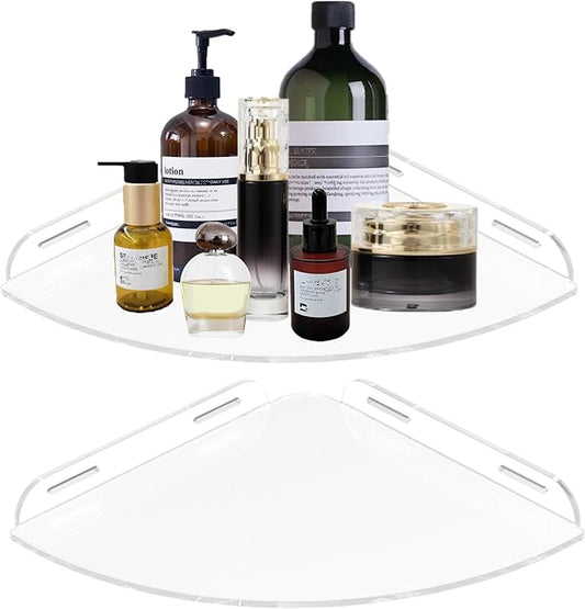 Acrylic Corner Shelves, Adhesive Shelf, Shower Caddy Organizer for Home Decor,Clear Shower Shelf,No Drilling Wall Mounted Bathroom Shelves (Clear 10 inch 2 set)