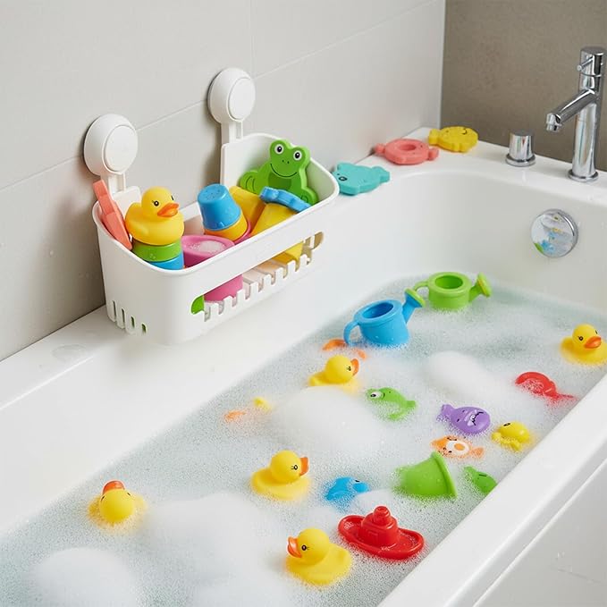 Bath Toy Storage Organizer,Kids Bathtub Toy Holder with Drain Holes,Shower Caddy for Bathtub,No Drilling Shower Caddy Suction Cup,Waterproof Storage Basket for Bathroom,Kitchen