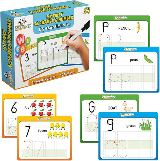 Channie’s My First Dry Erase Number and Alphabet Flashcards for Kids Ages 3-5, 26 Visual ABC Flash Cards for Letter Tracing + 10 Number Kindergarten Flash Cards, Reusable & Fun