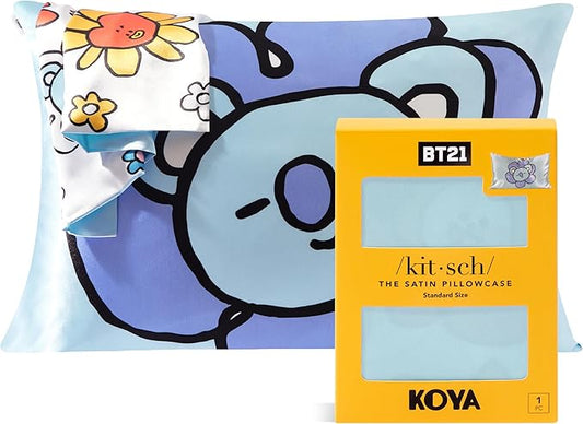 Kitsch x BT21 (Koya) Satin Pillowcase with Zipper for Hair & Skin - Softer Than Silk Pillow Cases, Smooth Cooling Pillow Cover, Wrinkle-Free, Machine Washable, Queen/Standard (19x26)