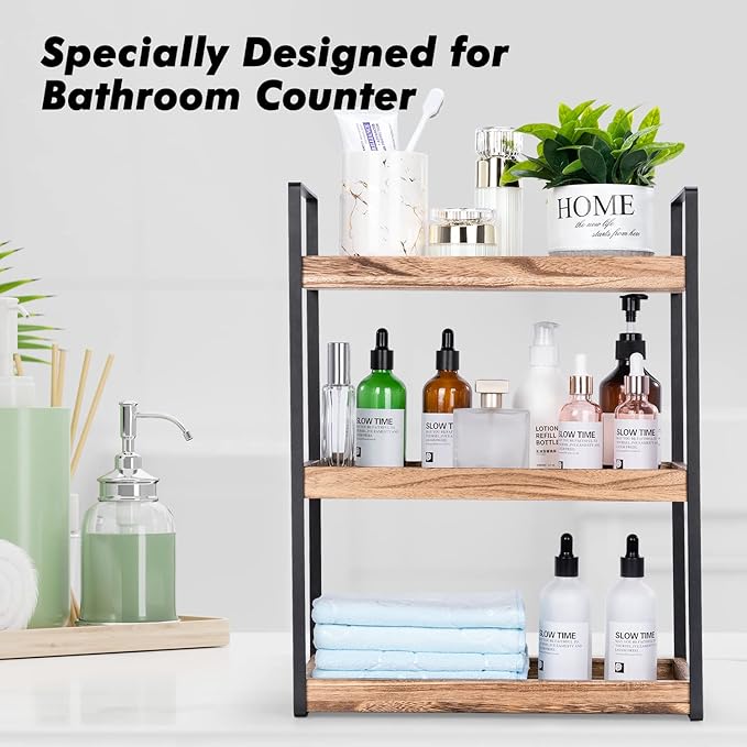3-Tier Countertop Organizer for Bathroom Counter Stylish Wood Bathroom Vanity Organizer Shelf Storage - The Perfect Addition to Your Counter Decor