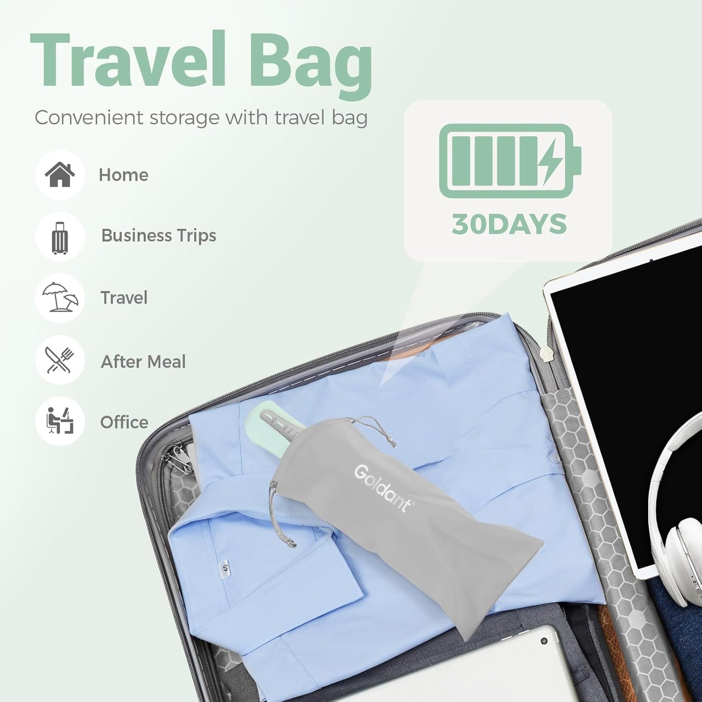 350ML Water Dental Flosser Teeth Pick with Travel Bag, 5 Modes Portable Cordless Oral Irrigator Cleaner, Electric Rechargeable IPX7 Waterproof for Home Travel Teeth Cleaning flossing (Green)