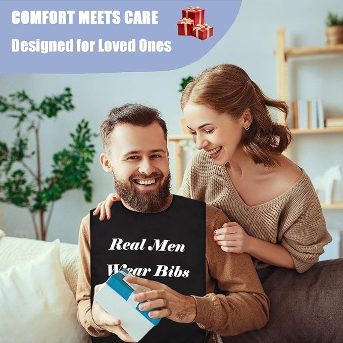 2 Pcs Adult Bibs for Men, Adult Bibs for Elderly Men for Eating, Washable & Reusable Bib for Adults