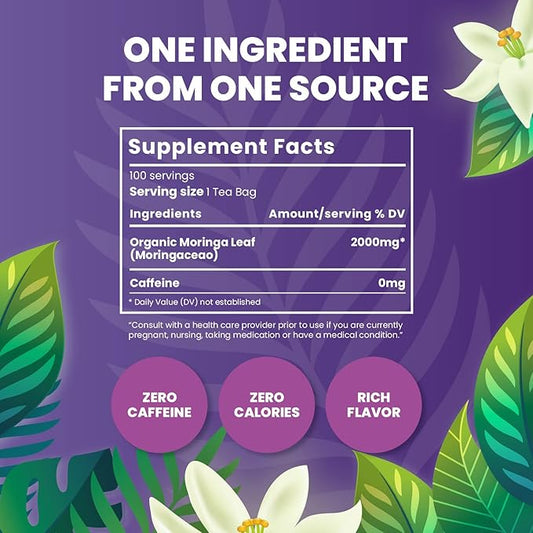 Organic Moringa Herbal Tea — 100 Tea Bags | Eco-Friendly Tea Bags | Non-GMO Caffeine Free Tea With Zero Sugar | Cederberg Tea Company.