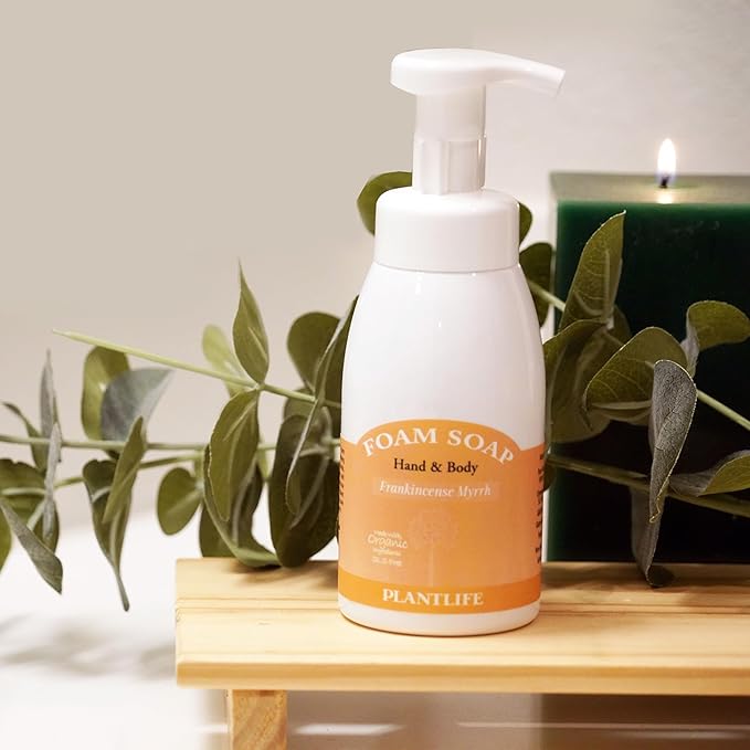 Plantlife Frankincense Myrrh Foam Soap - Gentle, Moisturizing, Plant-based Foam Soap - Ideal for use as a Hand & Body wash, Shaving Cream, and Foaming Fun for Kids - Made in California 8.5 oz