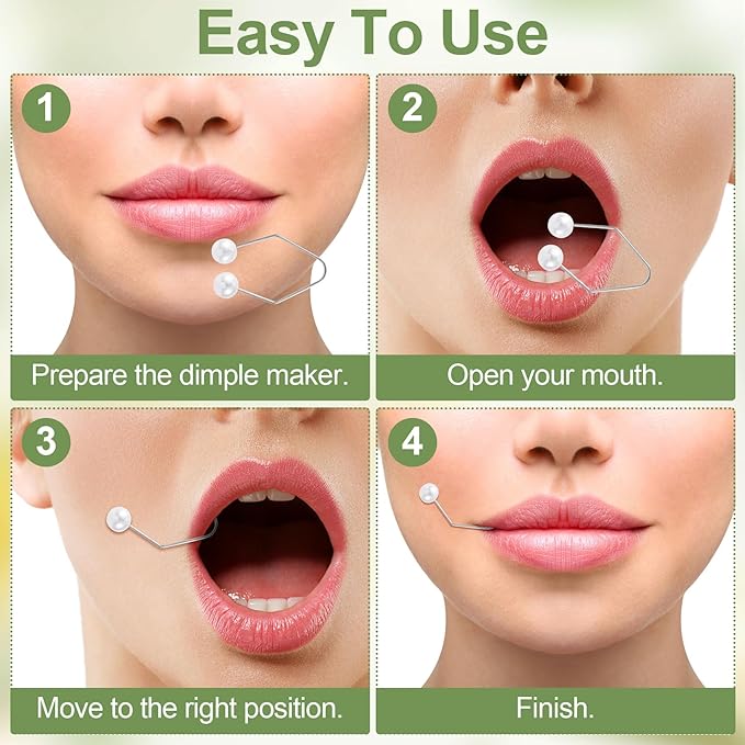 2pcs Natural Dimple Maker for Cheeks, White Facial Muscle Dimple Trainer Shaper, Facial Exerciser Tools for Beautiful Smile