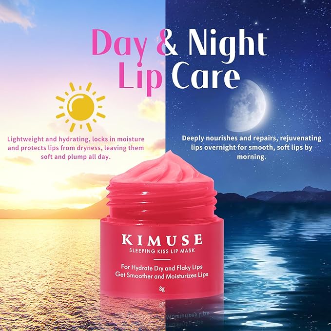KIMUSE Lip Mask, Lip Sleeping Mask: Moisturizing, Hydrating, Nourishing Lip Care Products, Vitamin C, Shea Butter & Antioxidants, Lip Mask Overnight Set for Dry Lip, Flaky