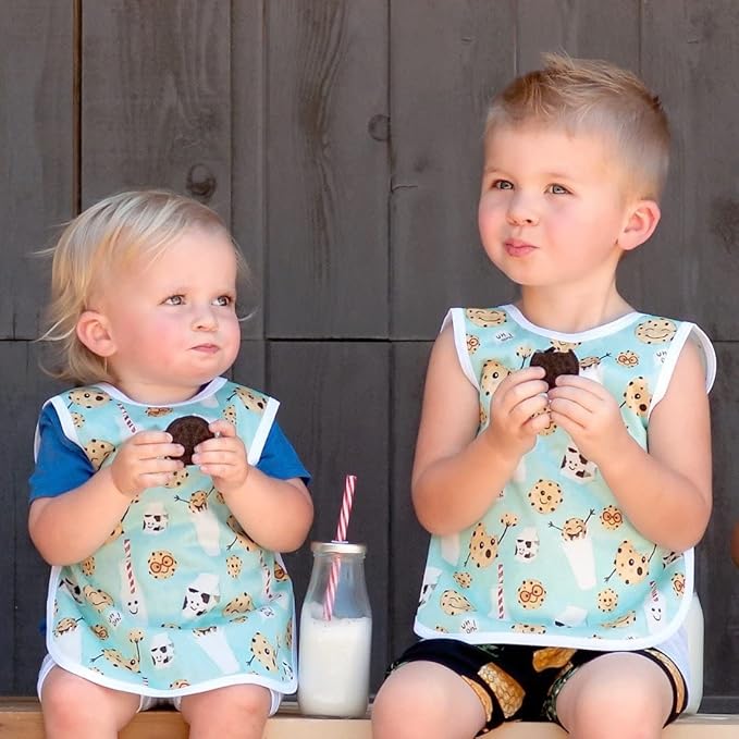 BapronBaby Cookies & Milk Bapron - No Neck Tie Safer Bib for Baby & Toddler - Soft Waterproof Stain Resistant - Machine Washable - Sz Baby/Toddler 6m-3T