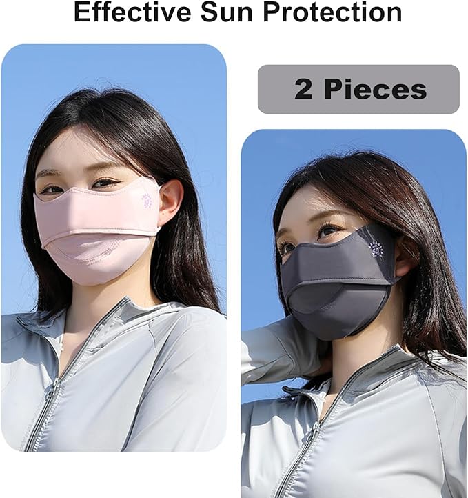 2Pcs UV Face Mask, Sun Masks for Women, Cooling Breathable Face Cover for Outdoors, Washable Reusable